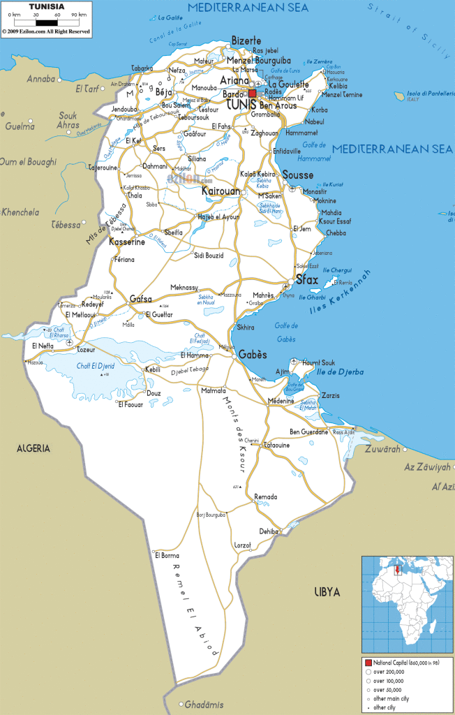 Road Map of Tunisia
